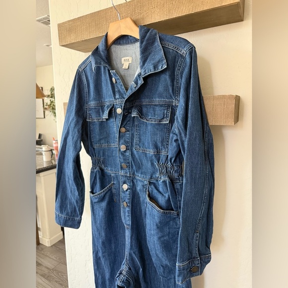 a.n.a|Jean long sleeve full length jumpsuit,Dark Denim,button down•cinched waist - Picture 6 of 12